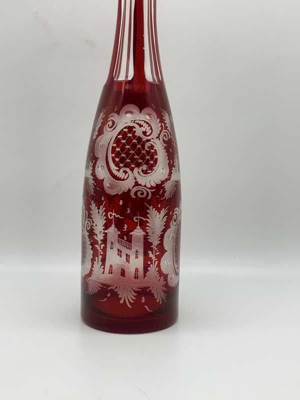 Antique Bohemian `Cut-to-Clear` Crystal Decanter