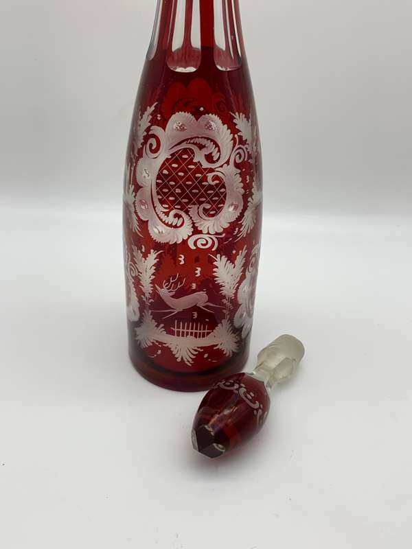 Antique Bohemian `Cut-to-Clear` Crystal Decanter