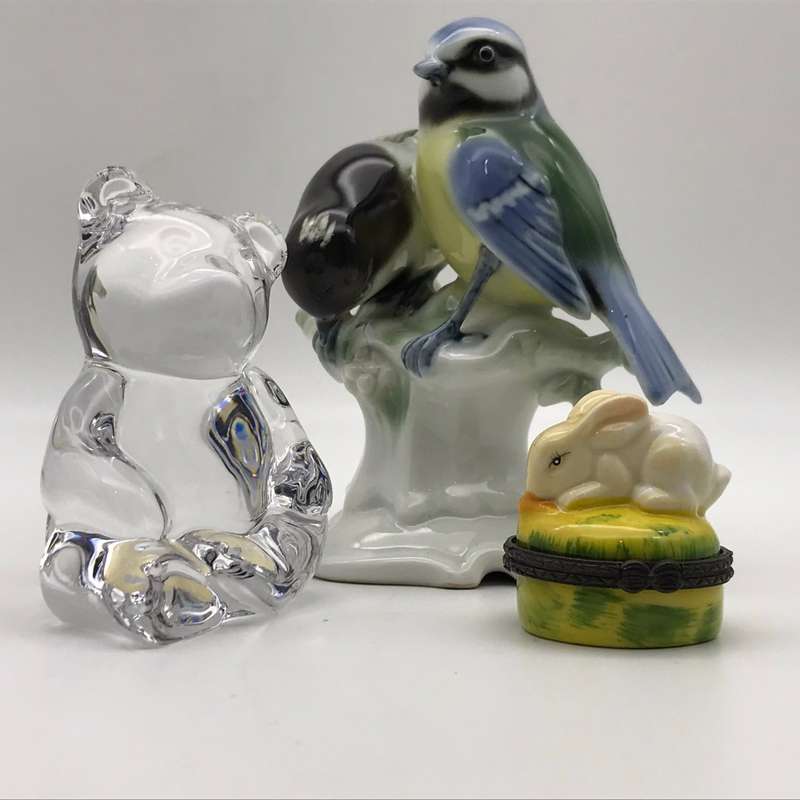 Vintage Collectable German Bird, Crystal Teddy Bear & Bunny Trinket Box