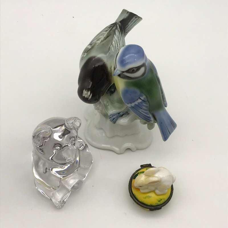 Vintage Collectable German Bird, Crystal Teddy Bear & Bunny Trinket Box