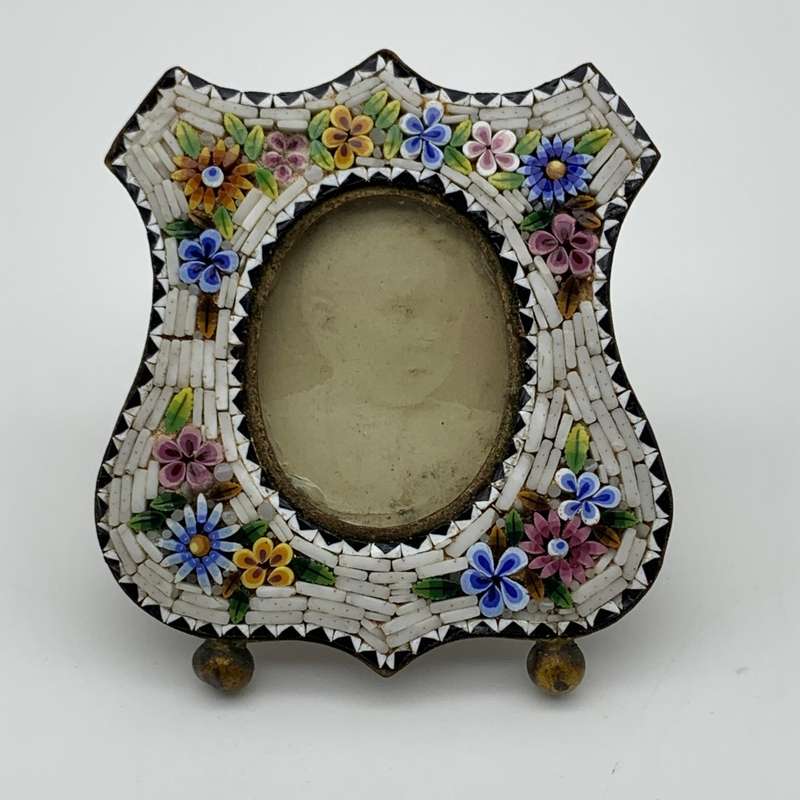 Antique Miniature `Micro Mosaic` Photo Frame