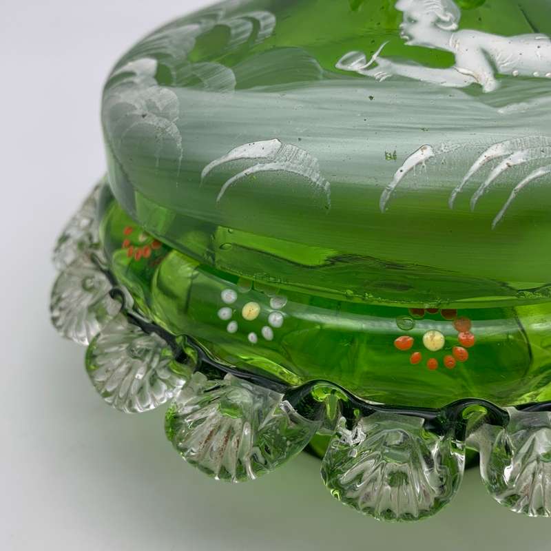 Antique `Mary Gregory` Enamelled Glass Bowl & Lid