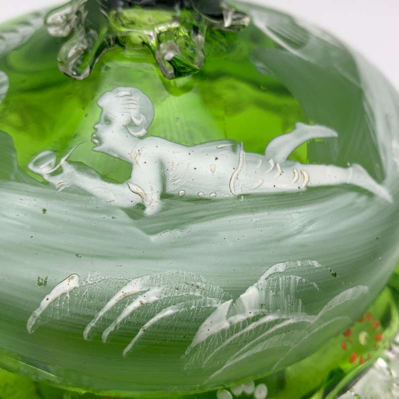 Antique `Mary Gregory` Enamelled Glass Bowl & Lid