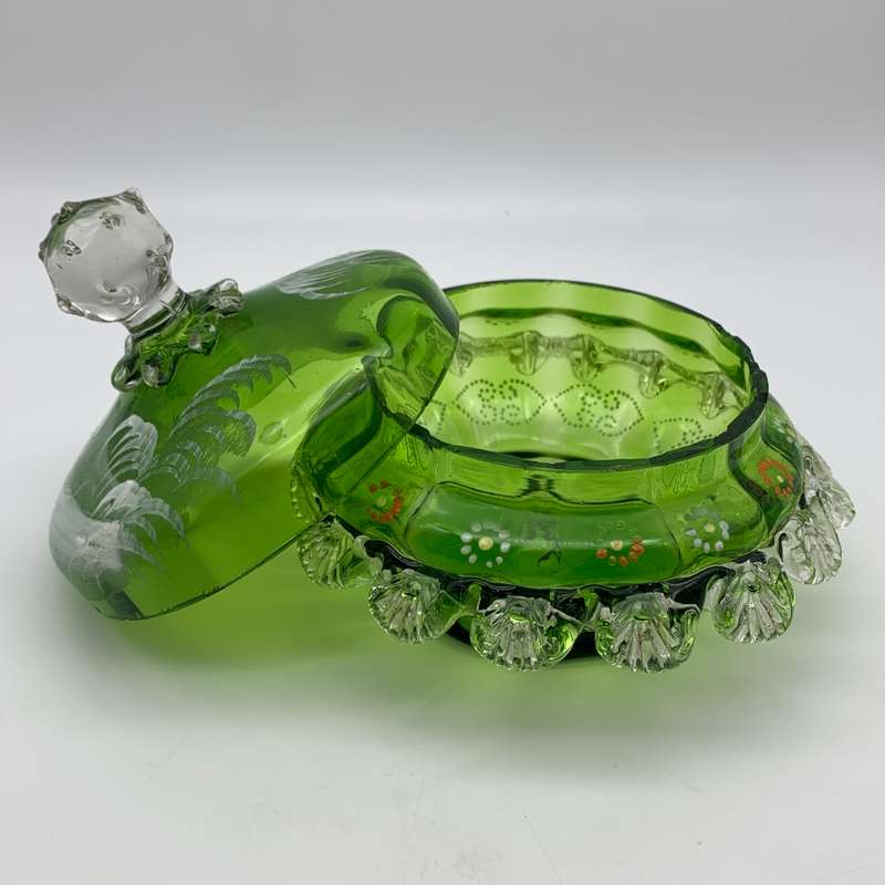 Antique `Mary Gregory` Enamelled Glass Bowl & Lid