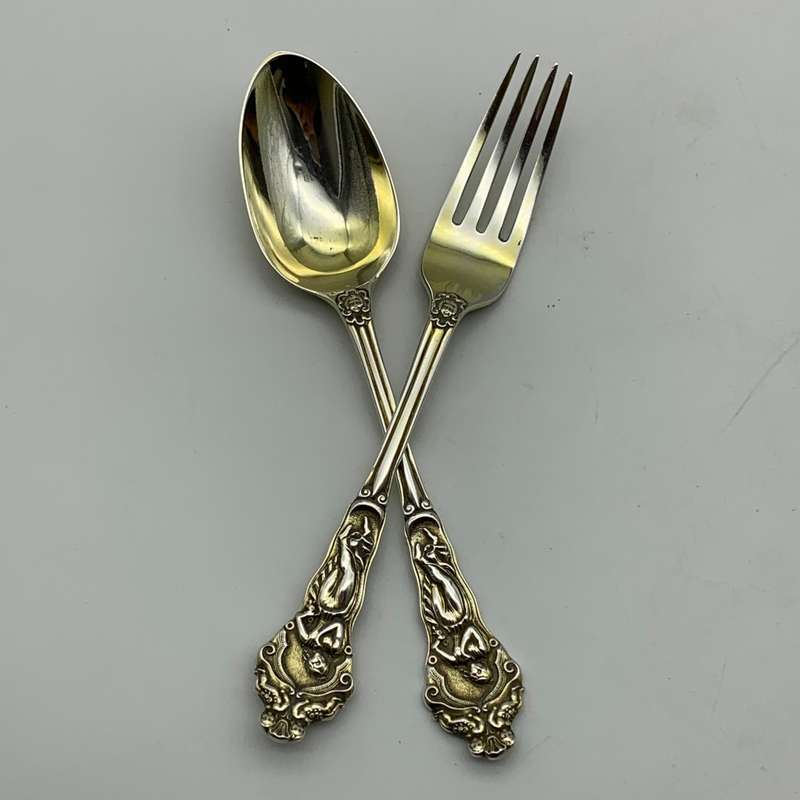 Victorian Silver Gilt Christening Fork & Spoon Set (Chawner & Co. 1867)