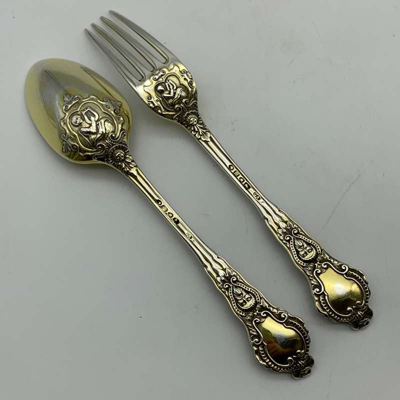 Victorian Silver Gilt Christening Fork & Spoon Set (Chawner & Co. 1867)