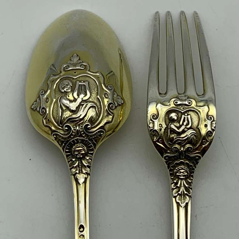 Victorian Silver Gilt Christening Fork & Spoon Set (Chawner & Co. 1867)