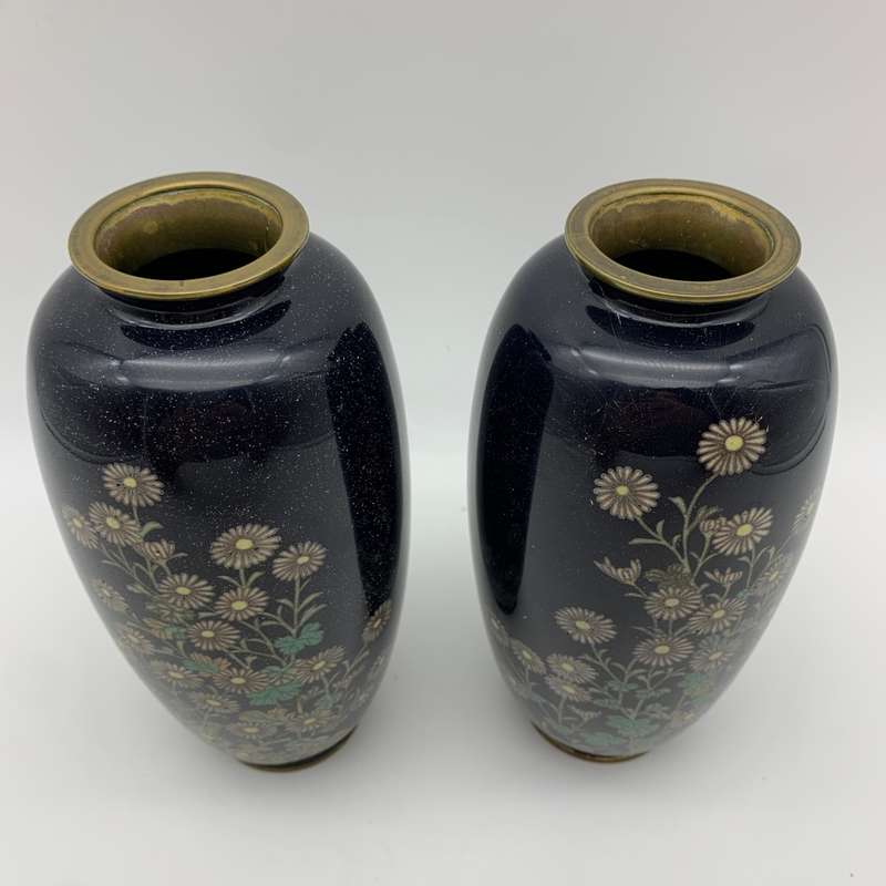 Pair Antique Japanese `Cloisonne-Enamel` Vases