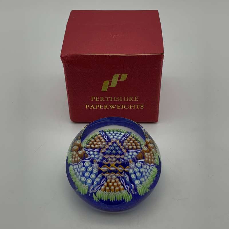 Vintage `Perthshire` (Millefiori) Glass Paperweight (Signed)