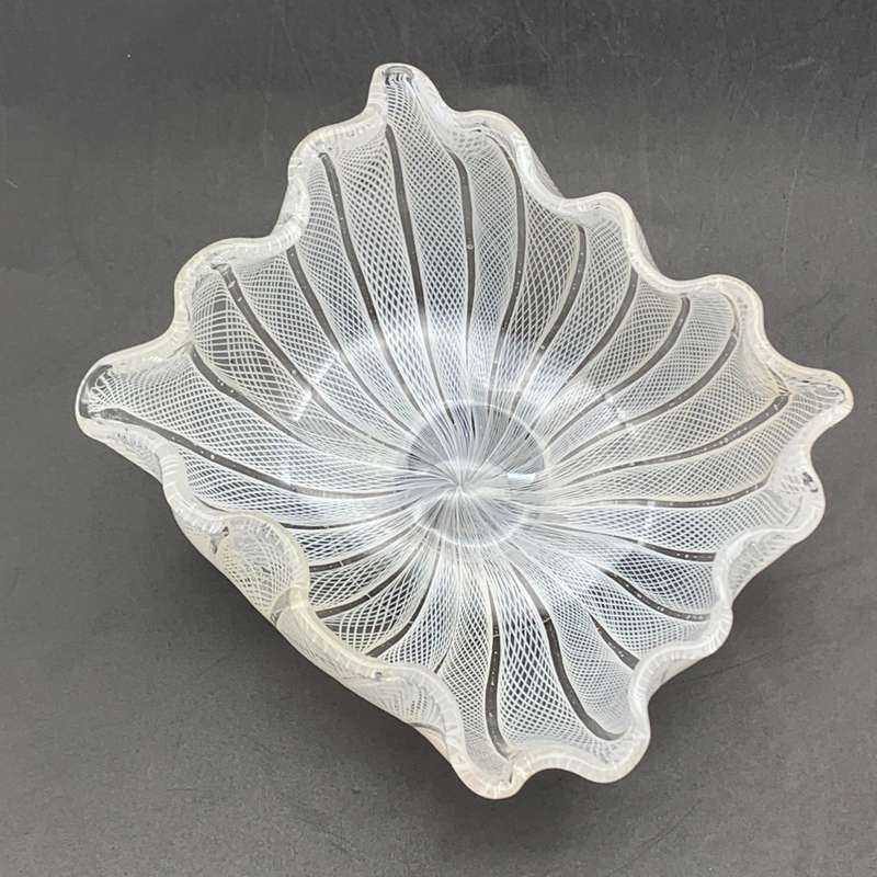 Early `Murano Lattice` Art Glass Finger Bowl (Salviati)