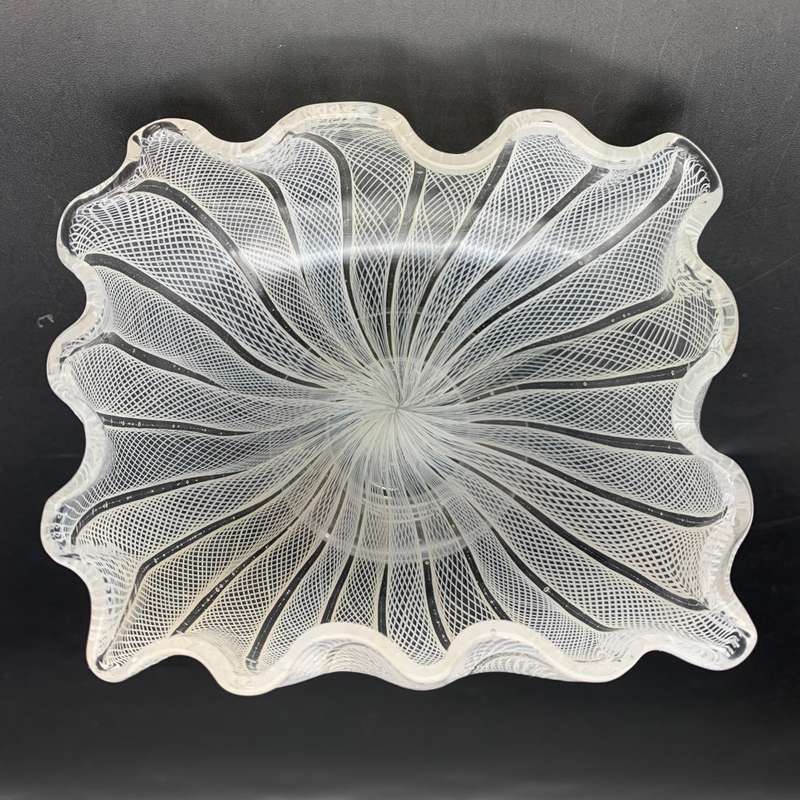 Early `Murano Lattice` Art Glass Finger Bowl (Salviati)