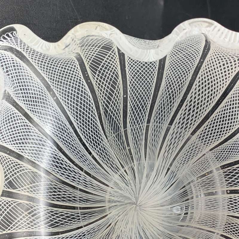 Early `Murano Lattice` Art Glass Finger Bowl (Salviati)