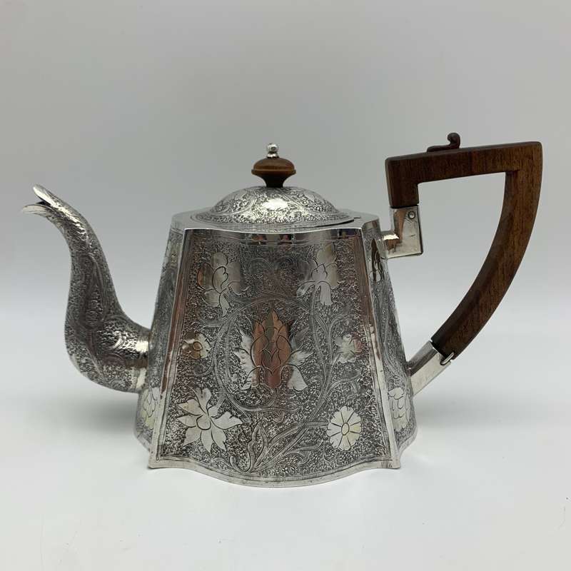 Antique Solid Silver `Floral Engraved` Teapot