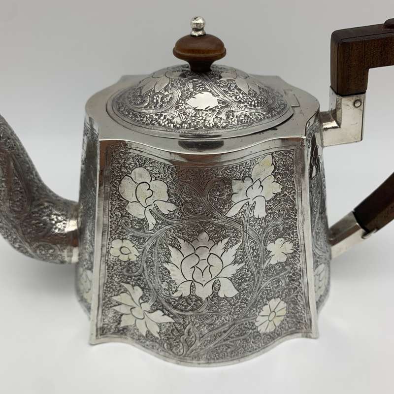 Antique Solid Silver `Floral Engraved` Teapot