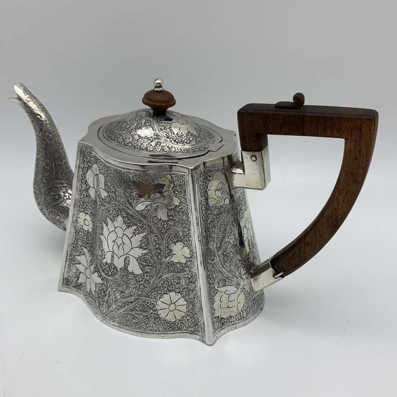 Antique Solid Silver `Floral Engraved` Teapot