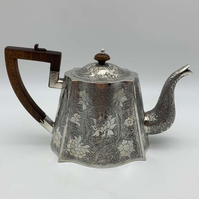 Antique Solid Silver `Floral Engraved` Teapot