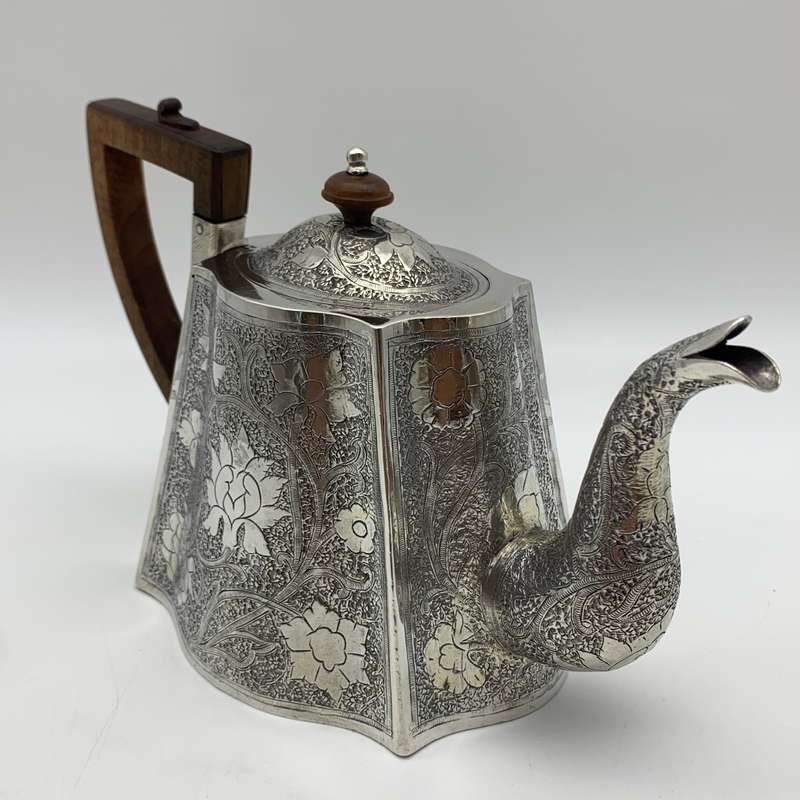 Antique Solid Silver `Floral Engraved` Teapot