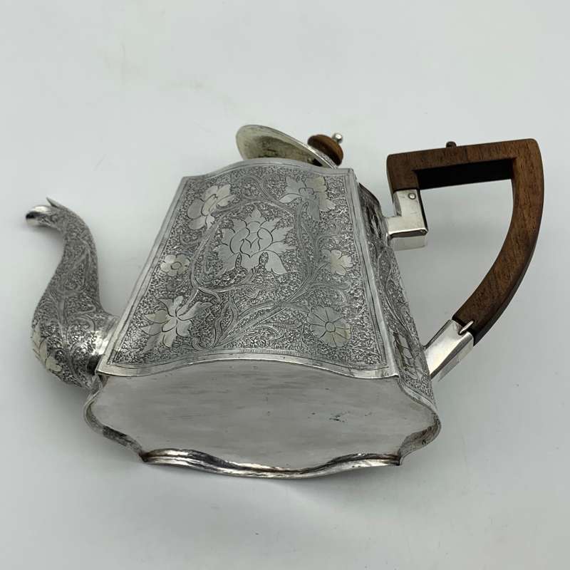 Antique Solid Silver `Floral Engraved` Teapot
