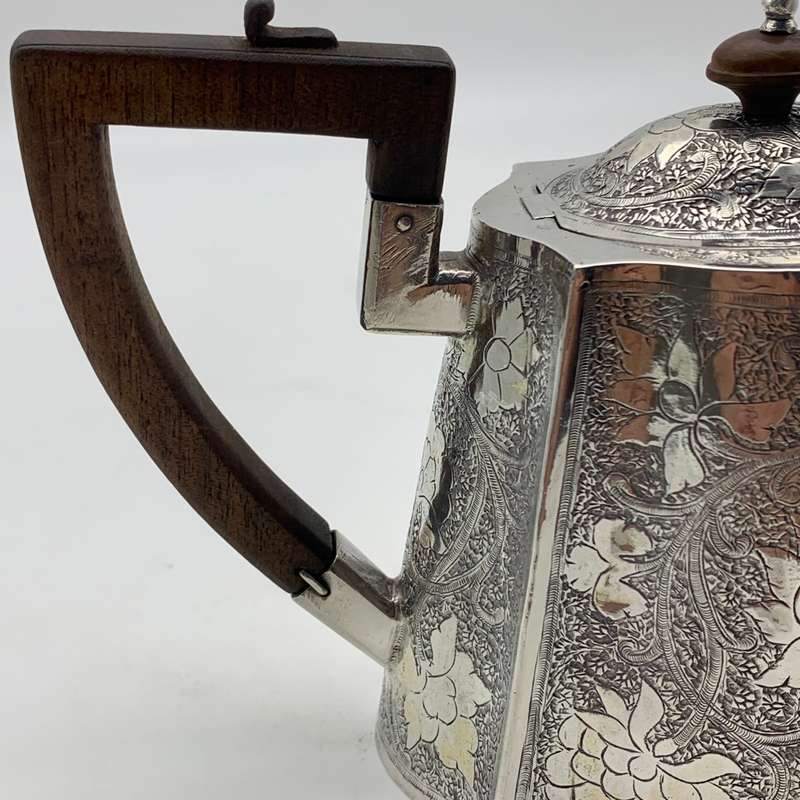 Antique Solid Silver `Floral Engraved` Teapot