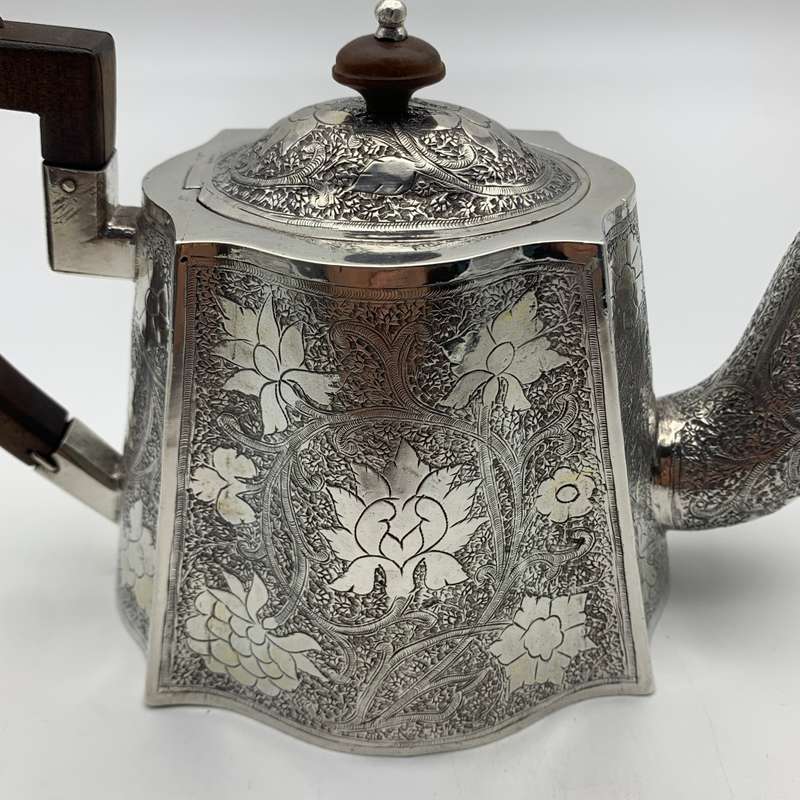 Antique Solid Silver `Floral Engraved` Teapot