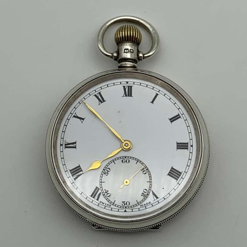 Early Large Sterling Silver Pocket Watch (Swiss 18 Jewels)
