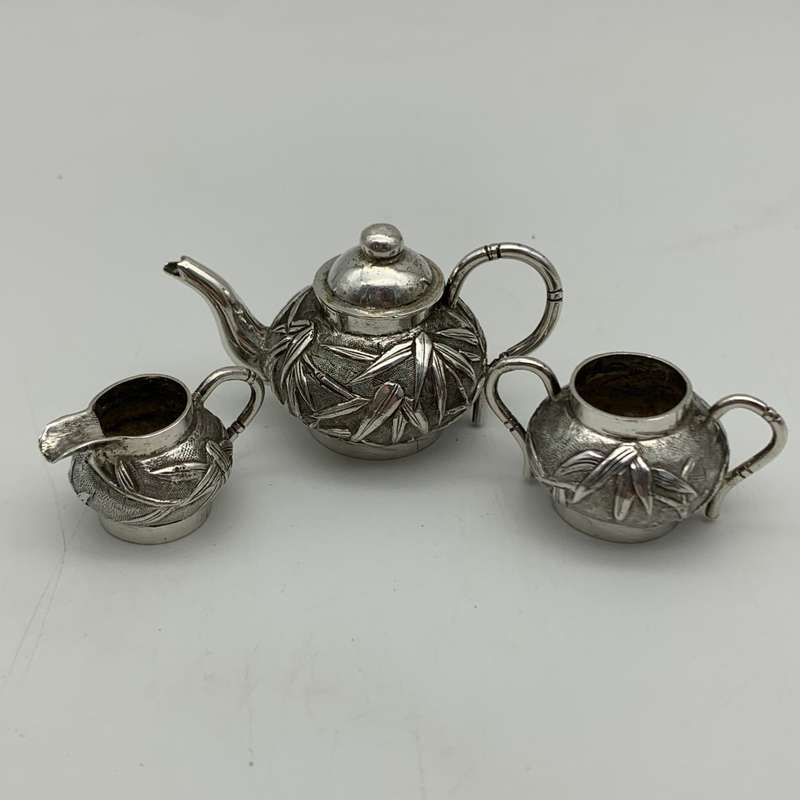 Antique Silver `Chinese Export` Miniature Tea Set (Wang Hing)