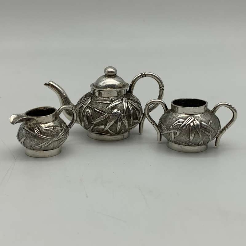 Antique Silver `Chinese Export` Miniature Tea Set (Wang Hing)