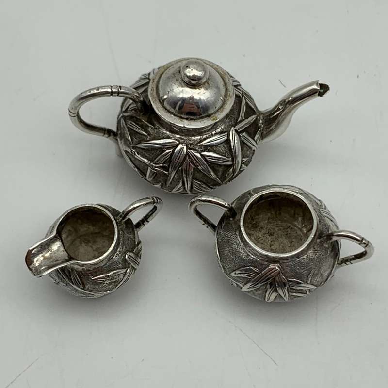 Antique Silver `Chinese Export` Miniature Tea Set (Wang Hing)