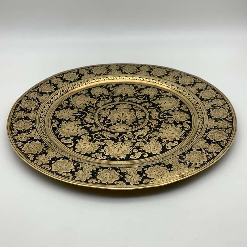 Early Middle Eastern Brass & Enamel Tray/Plate
