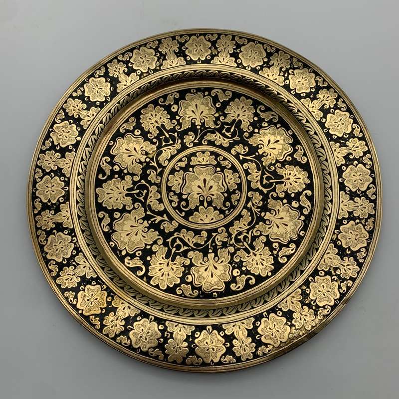 Early Middle Eastern Brass & Enamel Tray/Plate
