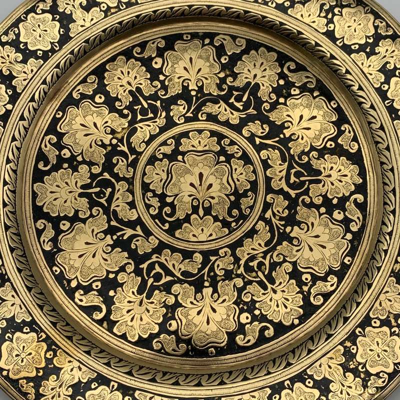 Early Middle Eastern Brass & Enamel Tray/Plate