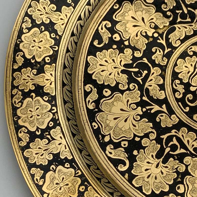 Early Middle Eastern Brass & Enamel Tray/Plate