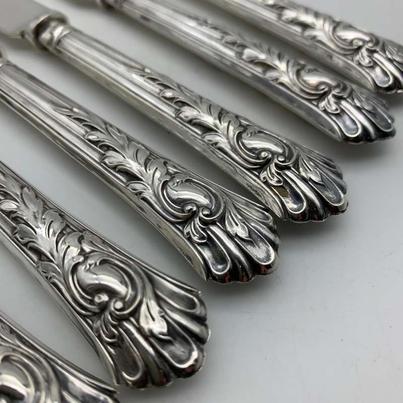 Six Antique Sterling Silver Fruit Knives (1908)