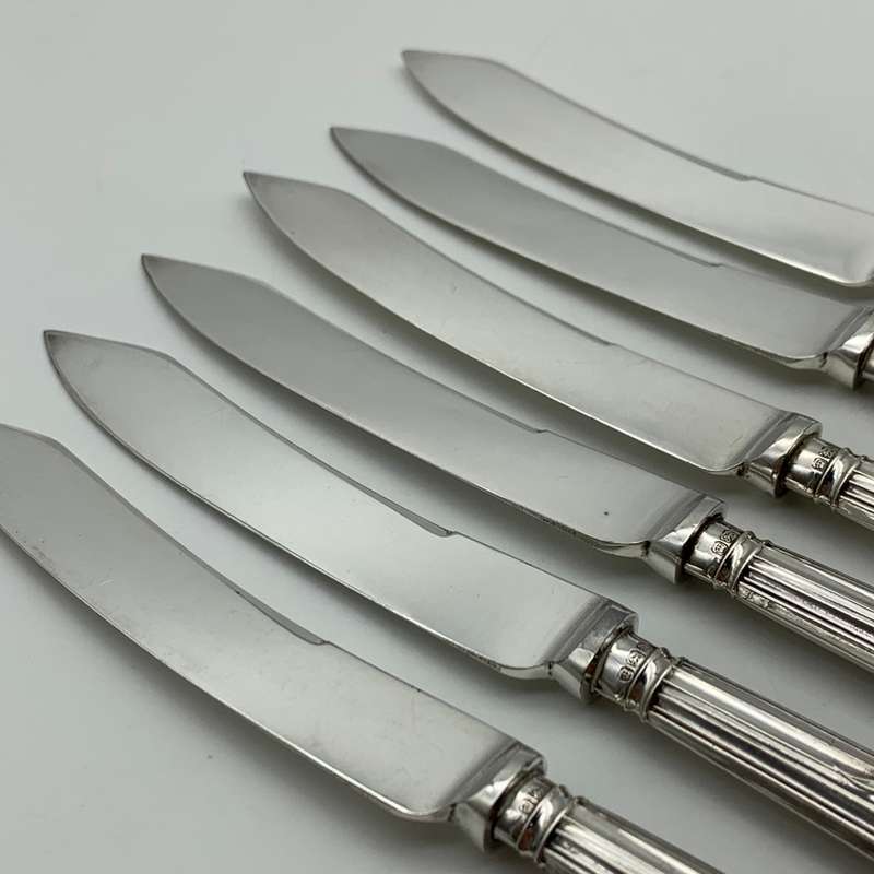 Six Antique Sterling Silver Fruit Knives (1908)