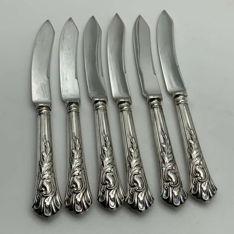Six Antique Sterling Silver Fruit Knives (1908)