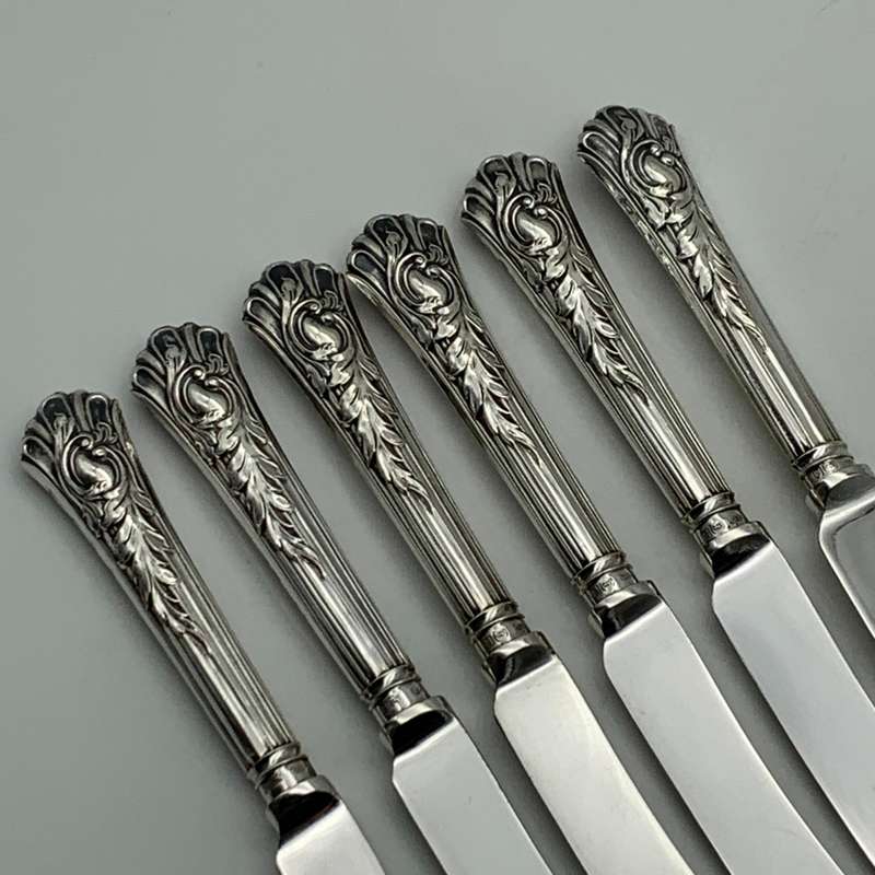 Six Antique Sterling Silver Fruit Knives (1908)