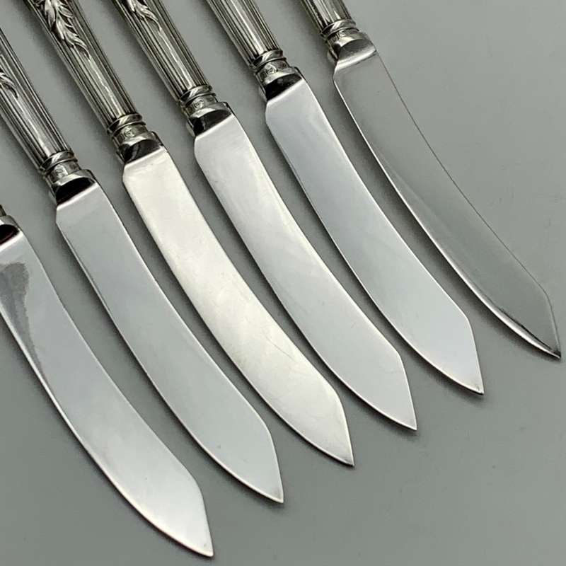 Six Antique Sterling Silver Fruit Knives (1908)
