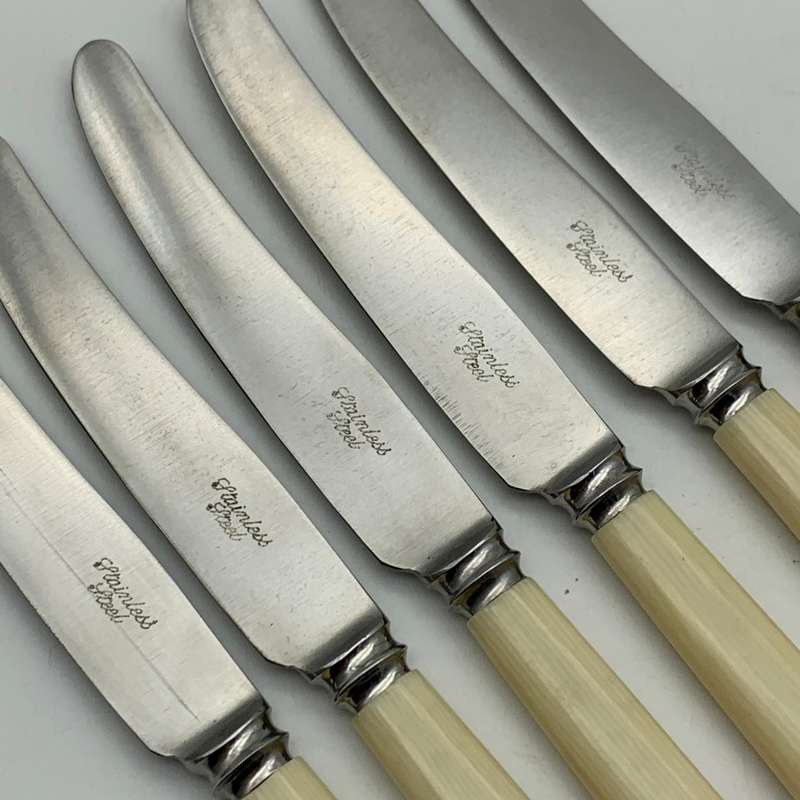 Vintage Set of Bone Handle Butter Knives (6)
