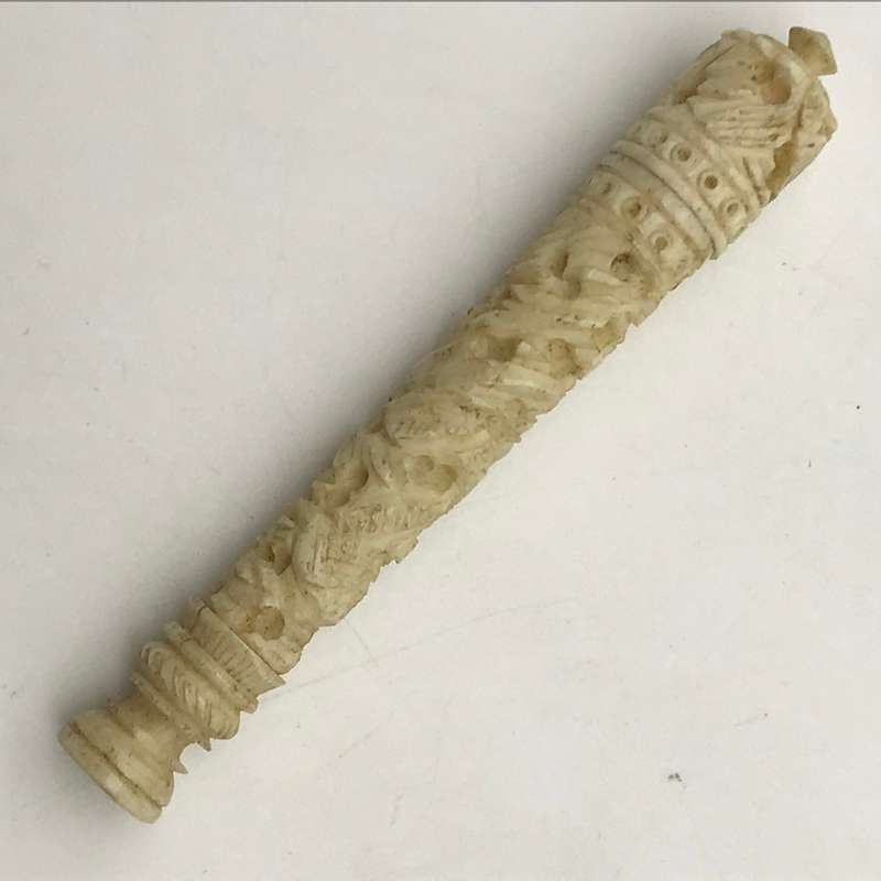 Antique Chinese Carved Bone Needle Case