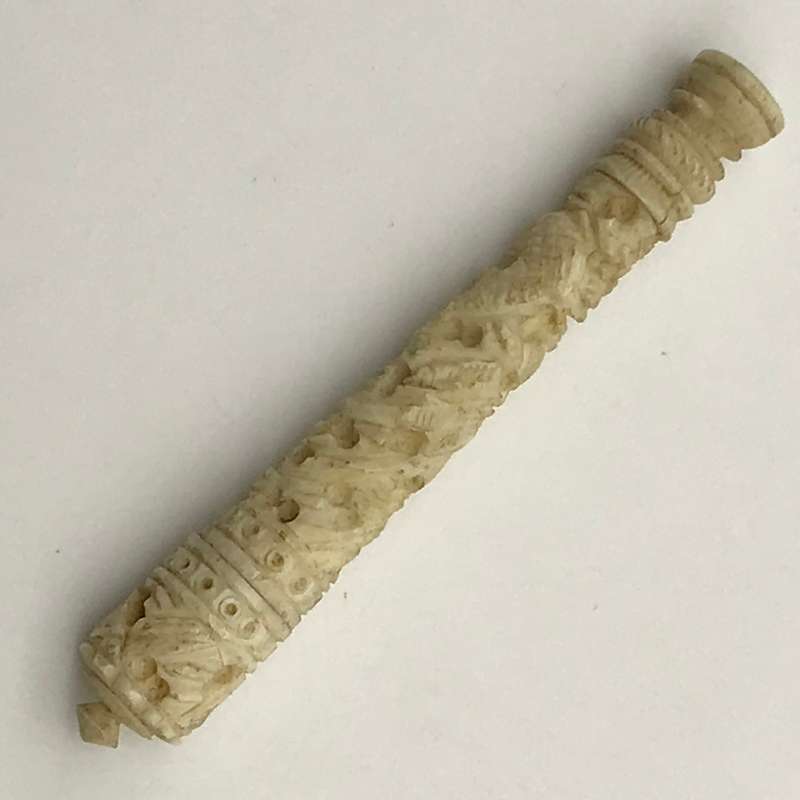 Antique Chinese Carved Bone Needle Case