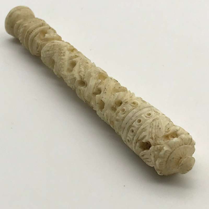 Antique Chinese Carved Bone Needle Case