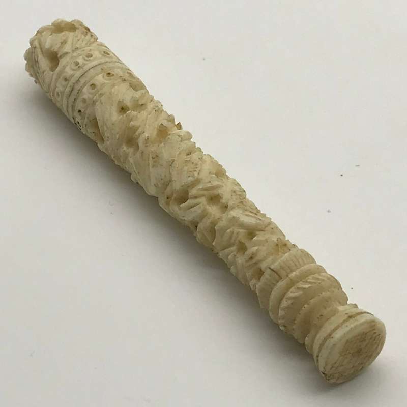Antique Chinese Carved Bone Needle Case