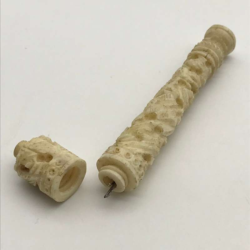 Antique Chinese Carved Bone Needle Case
