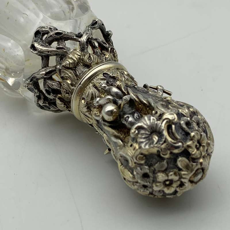 Rare French 'Froment Meurice' Silver & Crystal Antique Scent Bottle (C.1870)