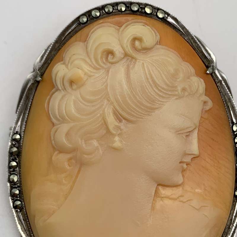 Vintage Silver & Marcasite Cameo Brooch or Pendant