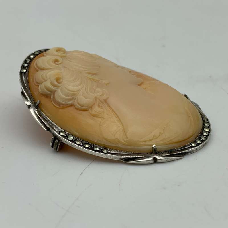 Vintage Silver & Marcasite Cameo Brooch or Pendant