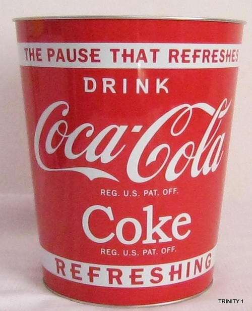 COCA COLA  DUSTBIN(+-26CM LONG AND +-22.5CM IN DAI)