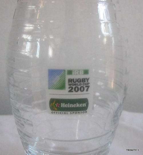 Football shaped HEINEKEN 2007 France Rugby World Cup glass  (+-15CM LONG)