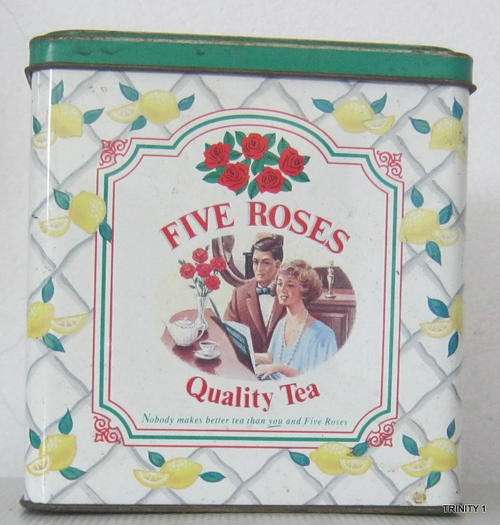 OLD FIVE ROSES TEA TIN(+-12CM BY 11.5CM HIGH)