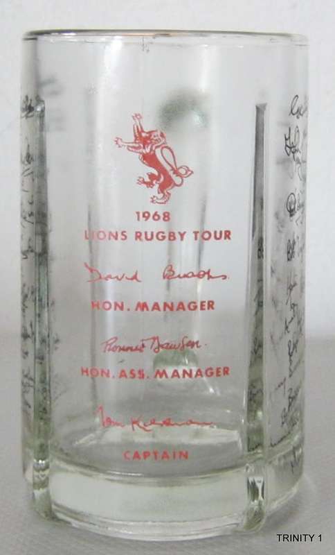 1968 British Lions Rugby and Management team tour of S.A signed 500ml beer glass mug